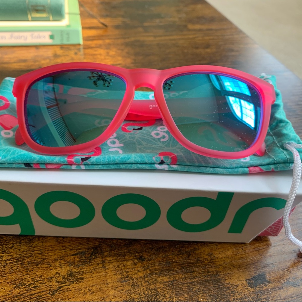 Goodr Flamingo Pink Sunglasses with Blue Lenses